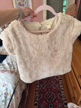 Anthropologie Maeve Faux Fur Short Sleeve Top